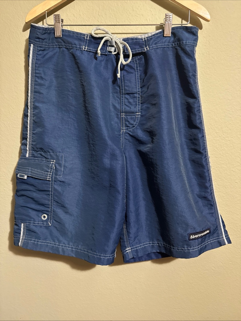 Abercrombie & Fitch Board Shorts Mens Size 32 Navy Blue Logo Swim Trunks Surf
